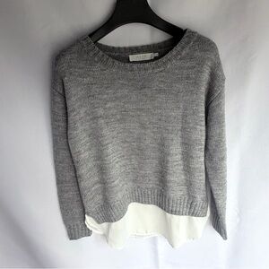 ASTR The Label Women's Wool Blend Gray Sweater with Layered Chiffon